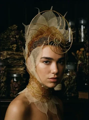 Avant-Garde Botanical Alchemist Portrait — Nano Banana 2 AI Prompt: {"vibe_title_en": "The Amber Spiral", "master_prompt": "A hyper-realistic, mediu...