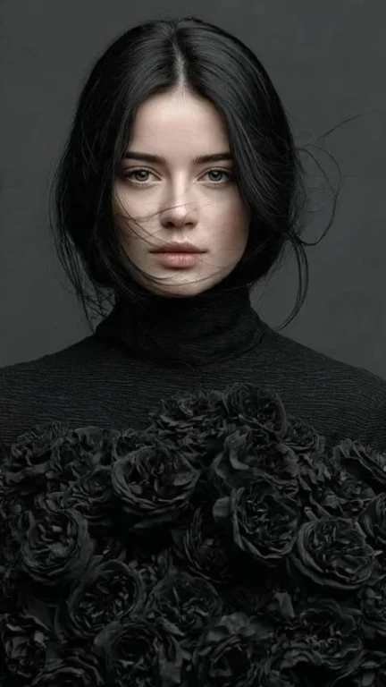 Gothic Black Rose High-Fashion Portrait