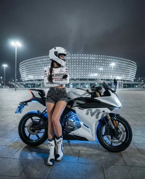Night Sportbike Female Rider Portrait