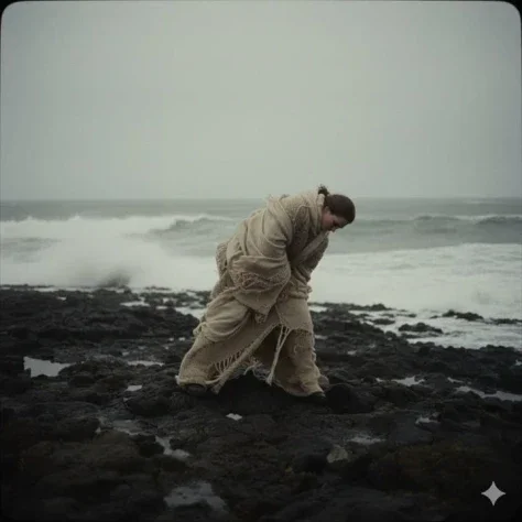 Solitary Wool Figure on Storm Coast