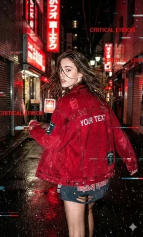 Rainy Neon Glitch Street Shot — Nano Banana 2 AI Prompt: A raw, candid street-style shot of reference running through a rain-soaked Neo-T...