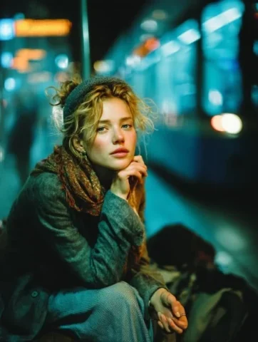 Nocturnal Subway Introspection — Nano Banana 2 AI Prompt: { "Objective": "Create a moody cinematic portrait capturing quiet introspection...
