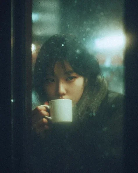 Rainy Window Night Café