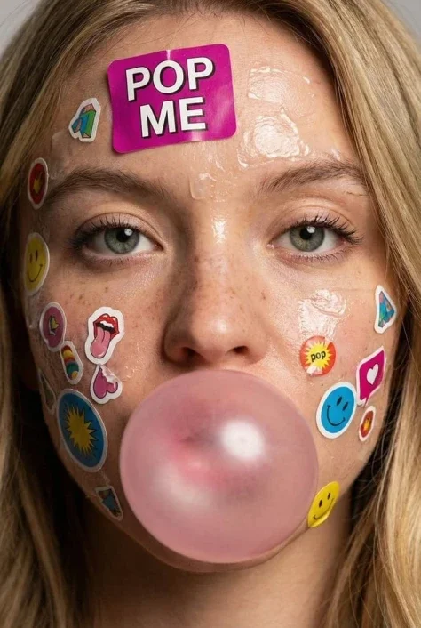 Sticker-Covered Bubblegum Extreme Close-Up