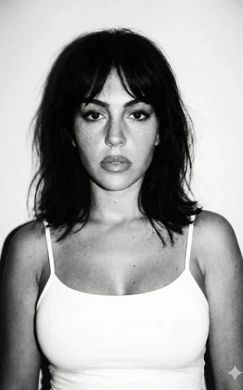 Black-and-White 90s Freckled Portrait