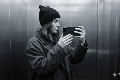 Cat-Ear Beanie Elevator Mirror Selfie