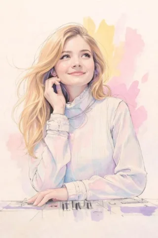 Pastel Watercolor Woman Portrait — Nano Banana 2 AI Prompt: A soft pastel watercolor digital illustration of a young woman with long, flowin...