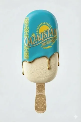 Kazakhstan-Inspired Luxury Ice Cream Bar — Nano Banana 2 AI Prompt: A minimalist, ultra-realistic product shot of a premium ice cream bar inspired b...