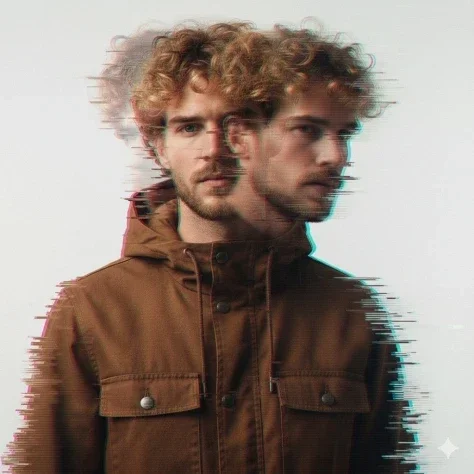 Glitch Double-Exposure Male Portrait — Nano Banana 2 AI Prompt: A double exposure, long exposure editorial photograph of a man Use image for fac...