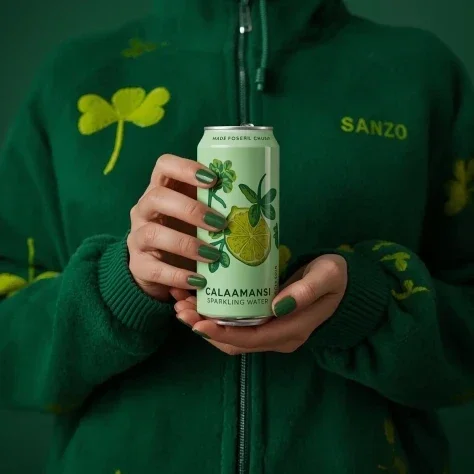 Green Sparkling Water Handheld Product Shot