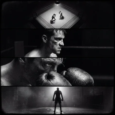 Film Noir Boxing Four-Panel Cinematic Image