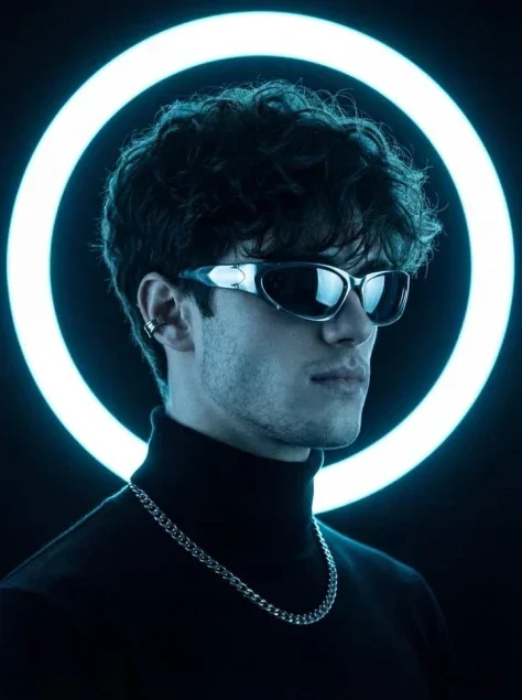 Icy Blue Neon Halo Portrait