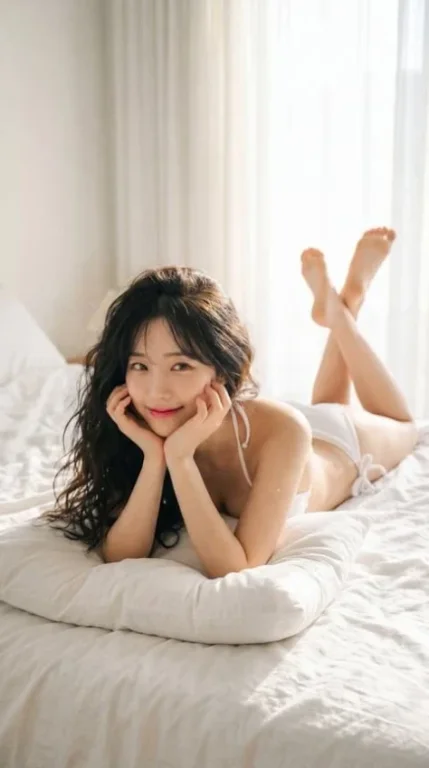 Morning Light White Bed Bikini Portrait