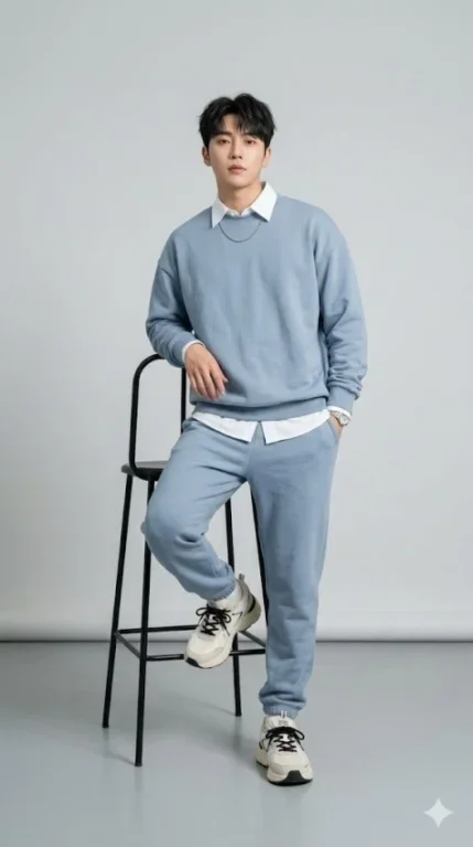 Dusty Blue K-Fashion Studio Full-Body