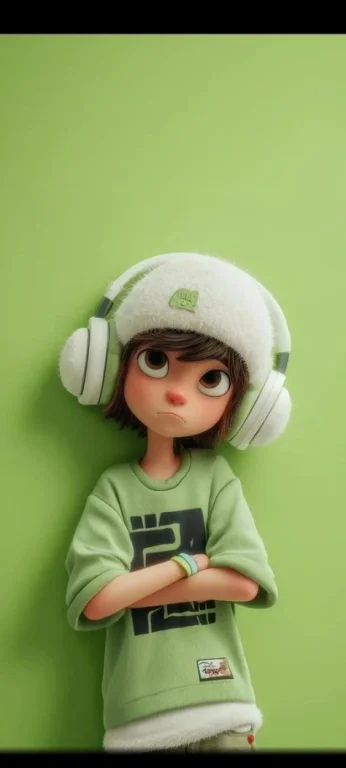 Pastel Green 3D Boy with Fuzzy Beanie
