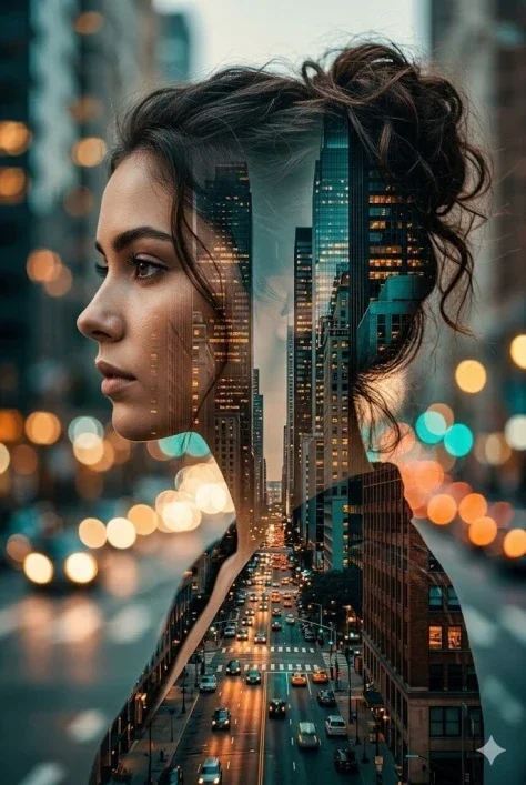 Hollywood Actress City Double Exposure