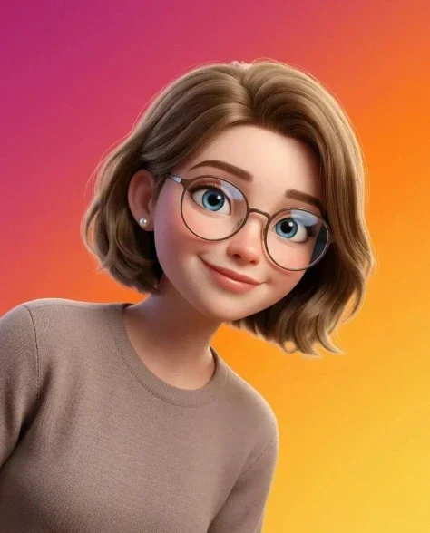 Pixar-Style Orange Pink 3D Portrait