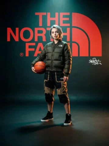 The North Face Basketball Streetwear Poster — Nano Banana 2 AI Prompt: A high-fashion, cinematic brand concept poster for "The North Face." The scene f...