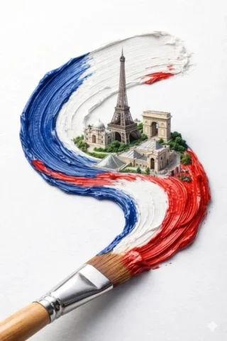 Flag City Brushstroke — Nano Banana 2 AI Prompt: A hyper-realistic macro shot of a paintbrush creating a thick textured paint str...