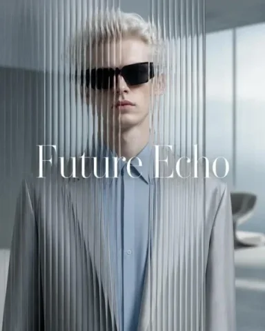 Corrugated Glass Luxury Fashion — Nano Banana 2 AI Prompt: Minimalist luxury fashion advertisement featuring a poised androgynous fashion m...