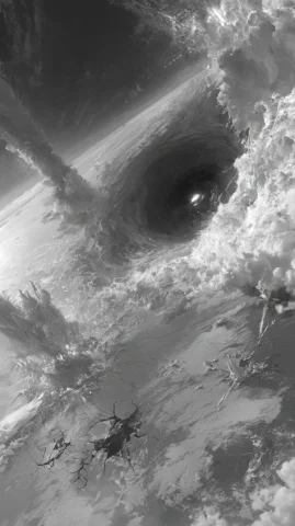 Imaginative Visual Study — Nano Banana 2 AI Prompt: CG concept art, a distant view: In the pitch-black universe, a black hole with a...