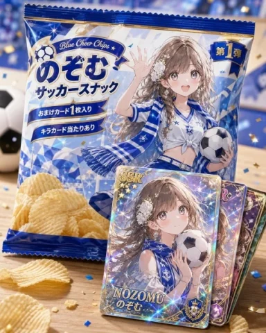 Anime Soccer Snack Ad — Nano Banana 2 AI Prompt: Create a polished anime-style product advertisement image for a fictional Japane...