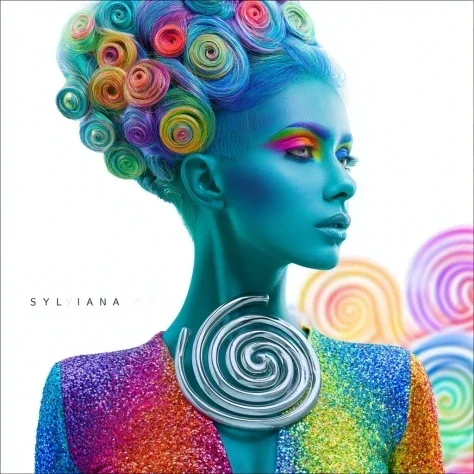 Turquoise-Faced Woman With Spiral Hair