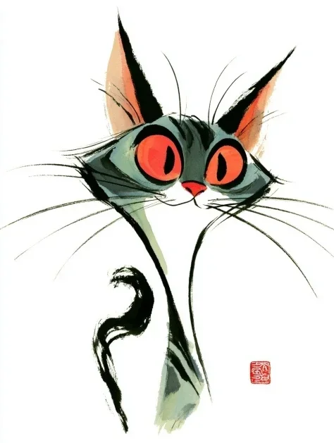 Qi Baishi Style Ink Cat