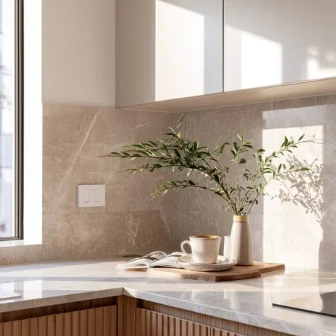 Morning Light in Marble Kitchen Corner