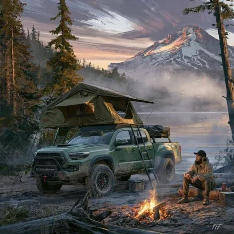 Toyota Tacoma Camping at Trillium Lake