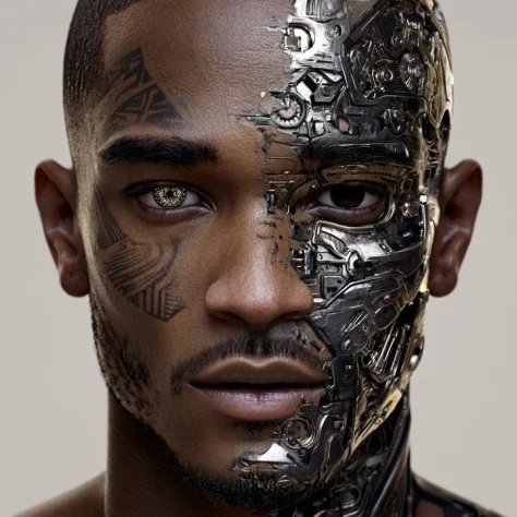 Half-Cyborg Portrait With Glowing Eye