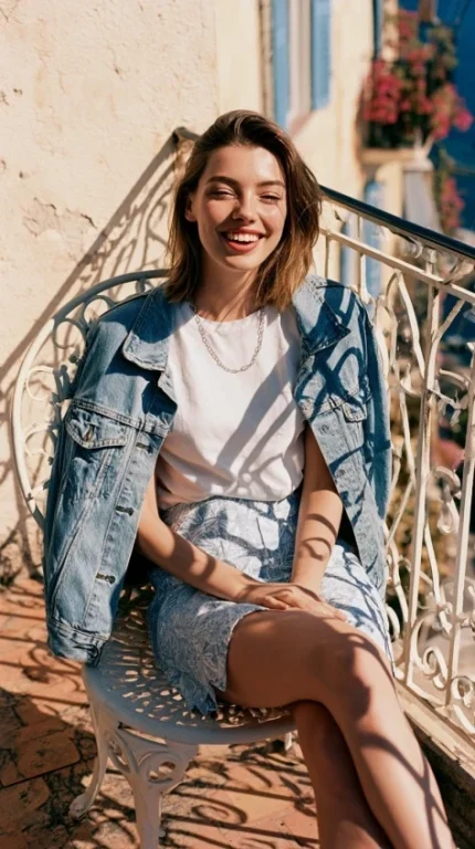 Denim Smile on Villefranche Balcony