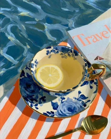Poolside Teacup With Travel Magazine