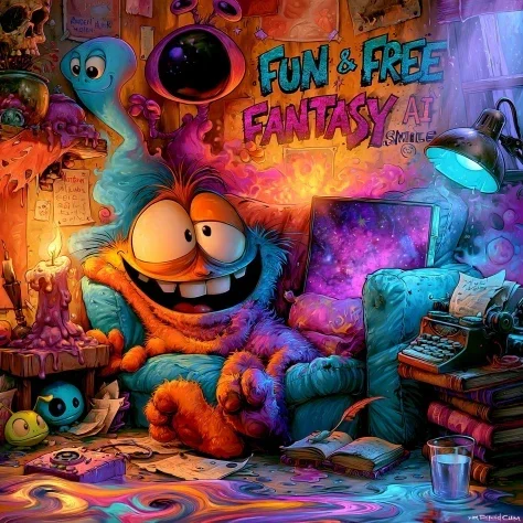 Fantasy AI Graffiti With Melting Smile — Nano Banana 2 AI Prompt: On the wall the words "Fun & Free Fantasy AI" mirage Melting Smile, Alien Phanto...