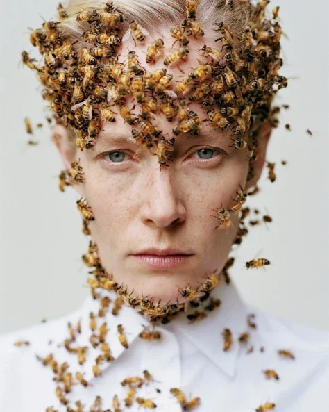Surreal Portrait With Bees on Face