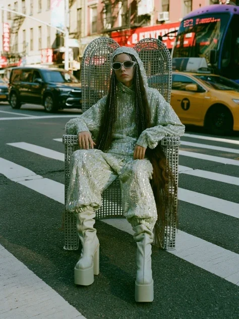 Fashionista Enthroned on a Crosswalk