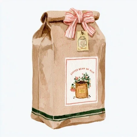 Rustic Kraft Coffee Bag Watercolor