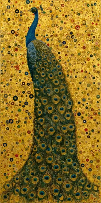 Klimt Style Golden Peacock