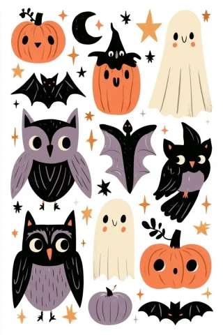 Cute Owl Halloween Poster — Nano Banana 2 AI Prompt: vintage oil paiting, Cute owl, modern Halloween animal theme, flat vector illust...
