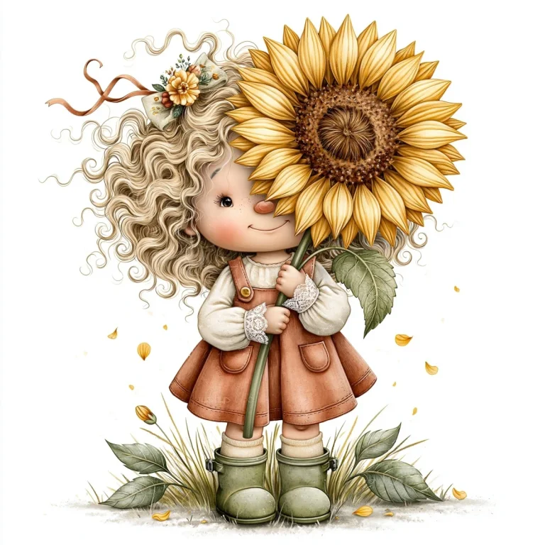 Shy Girl Behind Giant Sunflower