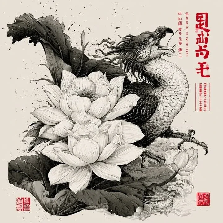Shan Hai Jing Beast With Lotus