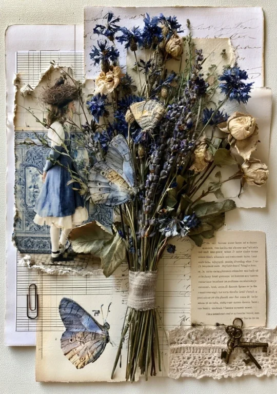Dried Flower Collage With Butterflies
