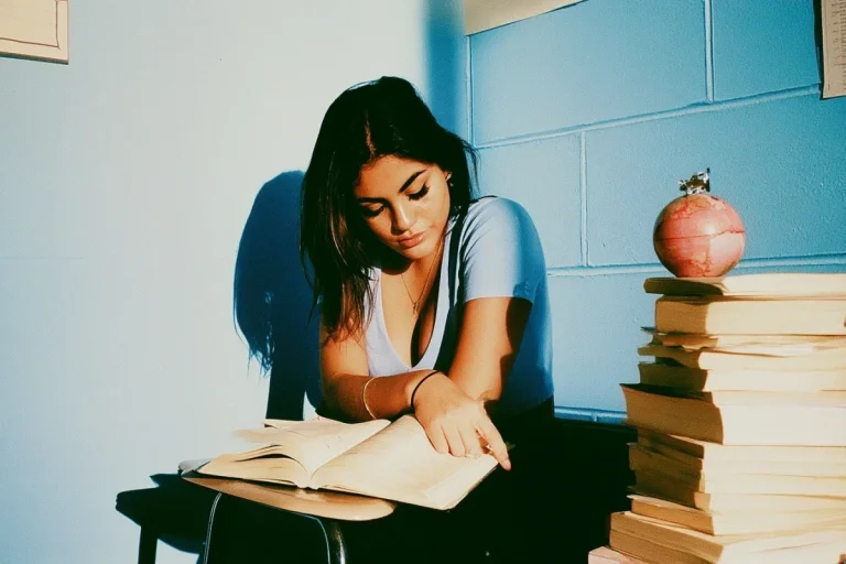 Latina Student Studying in Classroom