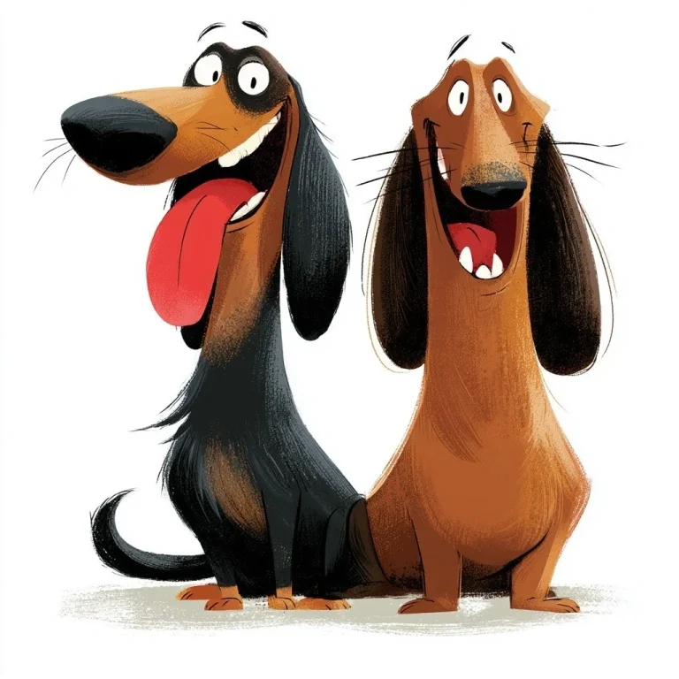Two Happy Cartoon Dachshunds