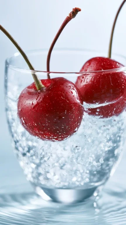 Cherries in Sparkling Water Glass
