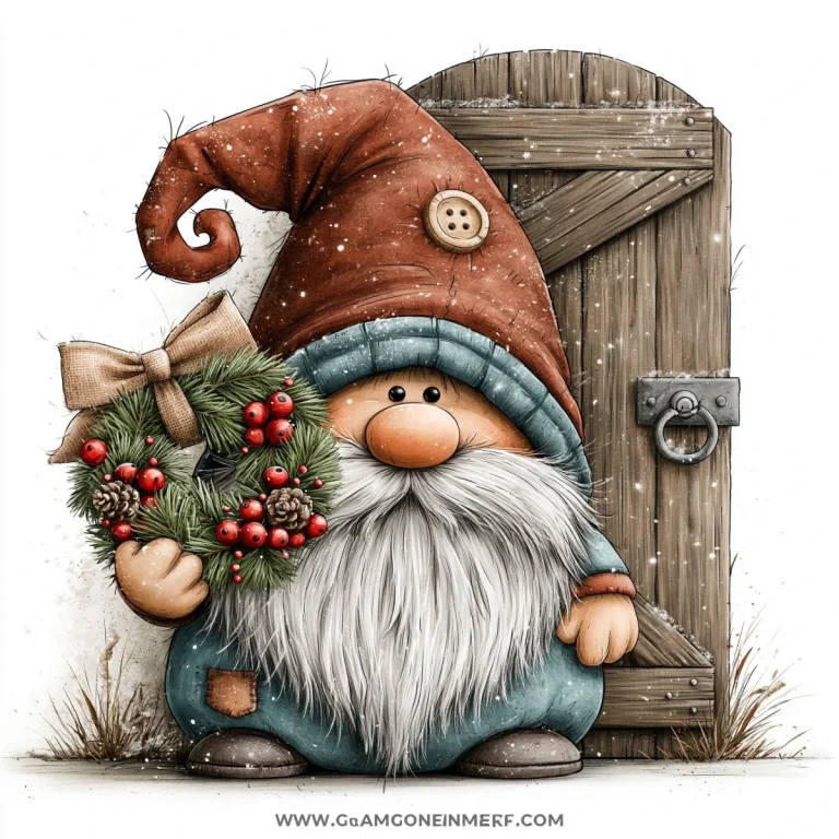 Christmas Gnome With Pine Wreath