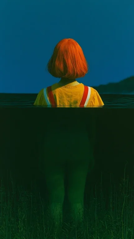 Orange Bob Girl Wading Dark Waters