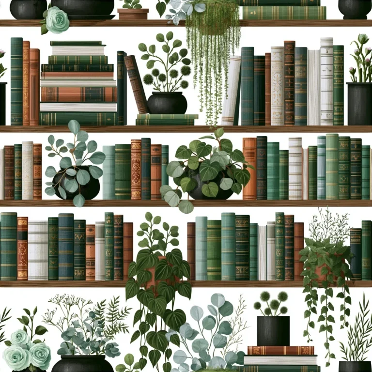 Bookshelves With Mint Roses Pattern