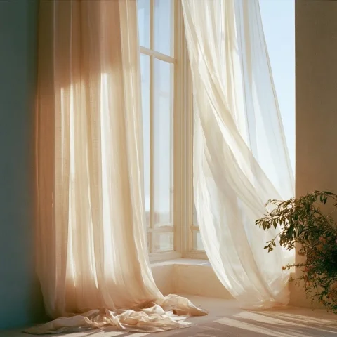 Breezy Curtains Skincare Ritual Ad — Nano Banana 2 AI Prompt: please make the curtains move calmly with the wind then slow zoom in show this e...