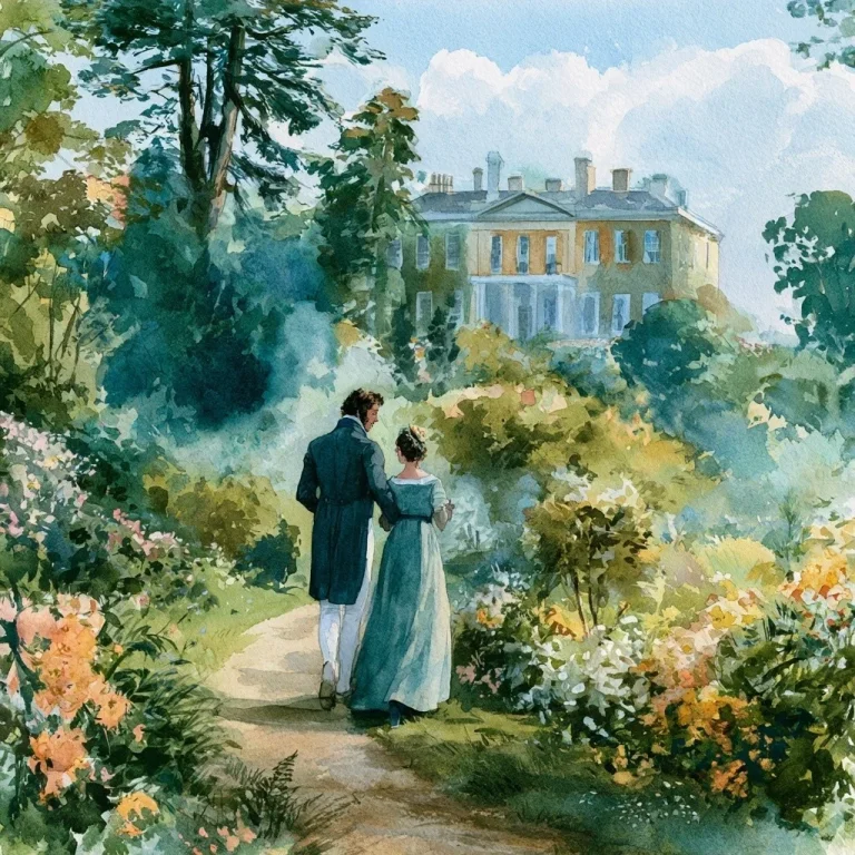 Elizabeth Bennet And Darcy Garden Stroll